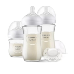 Подаръчен комплект за бебе AVENT с 3 стъклени шишета за хранене Natural Response с биберони без протичане и залъгалка