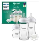 Подаръчен комплект за бебе AVENT с 3 стъклени шишета за хранене Natural Response с биберони без протичане и залъгалка