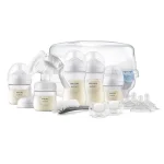 Комплект за кърмене Philips Avent SCD430/50 с ръчна помпа за кърма Natural Motion, стерилизатор за микровълнова, шишета Natural Response 2 бр. от 125мл и 2 броя от 260мл, 2 бр. залъгалки 0-6м, 4 биберона Natural Response, четка