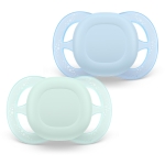 Комплект от 2 бр. ортодонтски силиконови залъгалки за новородени Philips AVENT SCF075/12 Ultra Start 0-2м, в синьо и зелено, в кутия за стерилизиране