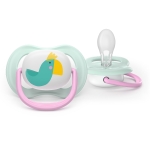 2 броя ортодонтски силиконови залъгалки Philips AVENT SCF080/24 Ultra Air Happy, 0-6м, с декорация в розово, в кутия за стерилизиране