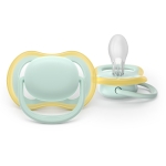 2 броя ортодонтски силиконови залъгалки Philips AVENT SCF087/01 Ultra Air, 0-6м, пастелни едноцветни, в кутия за стерилизиране