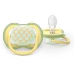2 броя светещи в тъмното, ортодонтски силиконови залъгалки Philips AVENT SCF376/27 Ultra Air NightTime, 0-6м, с картинки, в кутия за стерилизиране