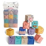 Бебешки меки силиконови кубчета и конструктор Soft Building Blocks с релефни цифри и животни (12 части)