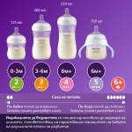 Комплект от 3 бр. шишета за хранене Natural Response 260 мл с биберон без протичане Natural Response със среден поток, 3м+, Philips AVENT SCY903/03