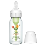 Стъклено бебешко шише Dr.Brown's Natural Flow Anti-Colic Options+ Narrow Neck Rooster, 120 мл.