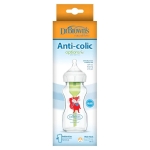Стъклено бебешко шише Dr.Brown's Natural Flow Anti-Colic Options+ Wide Neck Fox, 270мл.