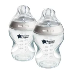 Комплект от 2 броя бебешки шишета за хранене Tommee Tippee Natural Start САМОСТЕРИЛИЗИРАЩО, 260 мл, с биберон с бавен поток 0м+ (1 капка)