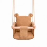 Детска Дървена Люлка Мече GINGER HOME – Мека Памучна Седалка, до 30 кг, 28×28×196 см