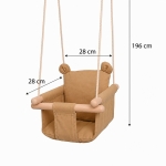 Детска Дървена Люлка Мече GINGER HOME – Мека Памучна Седалка, до 30 кг, 28×28×196 см