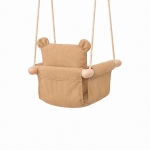 Детска Дървена Люлка Мече GINGER HOME – Мека Памучна Седалка, до 30 кг, 28×28×196 см
