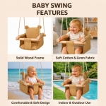 Детска Дървена Люлка Мече GINGER HOME – Мека Памучна Седалка, до 30 кг, 28×28×196 см