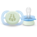 2 бр. светещи в тъмното ортодонтски залъгалки за новородени Philips AVENT SCF075/18 Ultra Start Night, в синьо и зелено с декор Sleep, в кутия за стерилизиране